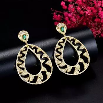 WWJ Роскошные полые дизайнерские круглые висячие серьги с цирконием для женщин, ювелирные изделия для свадебной вечеринки золотой