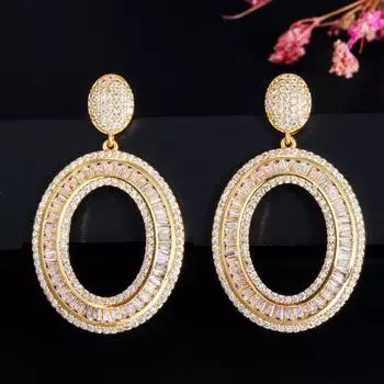 WWJ Роскошные свадебные серьги желтого золотого цвета с инкрустацией из кубического циркония круглые серьги-капли золотой