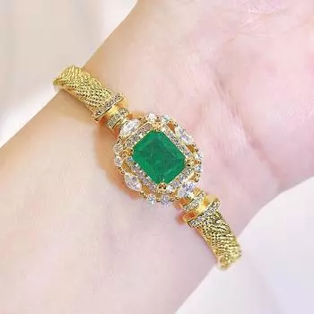 WWJ Роскошный изумрудный цвет циркония открывающийся регулируемый браслет Итальянский золотой матовый мастерство ретро ювелирные изделия дворцовые ювелирные аксессуары золотой