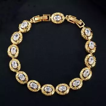 WWJ Роскошный теннисный браслет желтого золотого цвета с блестящим овальным цирконием золотой