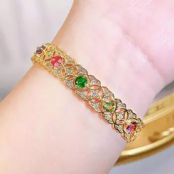 WWJ Royal And Noble Party Wedding Golden Регулируемый открывающийся браслет Роскошные ретро женские ювелирные аксессуары Цветные браслеты с цирконием CZ золотой