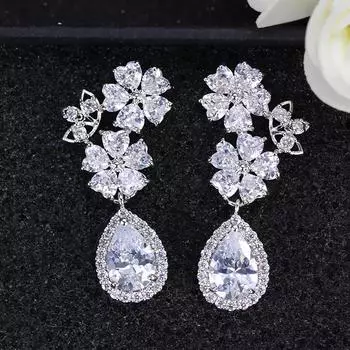 WWJ серьги-капли с блестящим большим кубическим цирконием для девочек белый