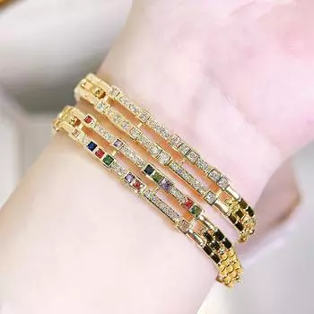 WWJ Simple этнический стиль золотой мини CZ цирконий полый теннисный браслет дамский банкет помолвка ювелирные изделия аксессуары золотой