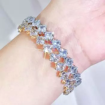 WWJ Супер блестящий ромбовидный геометрический CZ циркон открывающийся регулируемый браслет звеньев роскошный золотой или серебристый женский браслет для вечеринки и свадьбы ювелирные изделия аксессуары золотой