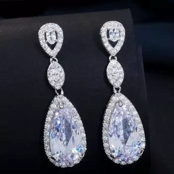 WWJ Свадебные украшения Серебряные серьги-капли со сверкающими циркониями белый