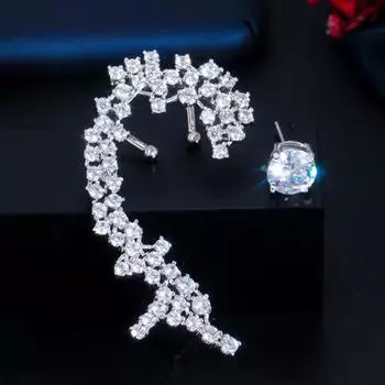 WWJ Сверкающие круглые серьги-каффы с цирконием, ювелирные изделия белого золотого цвета белого золота