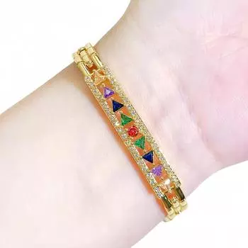 WWJ Temperament Треугольный цветной цирконий полый богемный ретро-браслет из нити для свадебного банкета вечеринки дамы золотые ювелирные изделия ювелирные изделия золотой