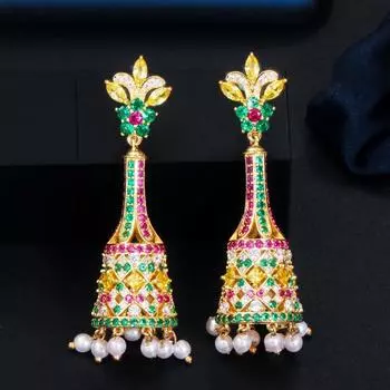 WWJ Уникальные полые резные серьги ручной работы золотого цвета с подвесками разноцветный