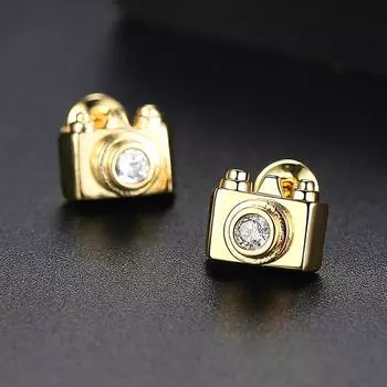 WWJ унисекс мини-серьги-гвоздики с кубическим цирконием золотого цвета, ювелирные изделия с камерой золотой