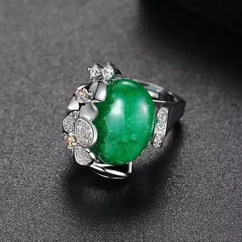 WWJ Винтаж Изумрудно-зеленый цвет Регулируемое кольцо на палец с цветком Обручальное кольцо изумрудный