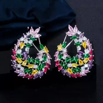 WWJ Vogue Стиль Кубический Циркон Ювелирные Изделия Белый Золотой Цвет Круглые Серьги-гвоздики Рождественский Подарок разноцветный