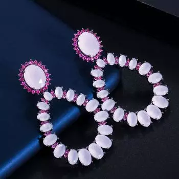 WWJ Высокое качество черный золотой цвет светло-розовый циркон большие серьги-капли розовый