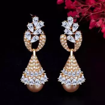 WWJ Высококачественные серьги-капли золотого цвета с цирконом, ювелирные изделия ручной работы золотой