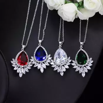 WWJ высокое качество большая капля зеленый синий кубический цирконий ожерелья подвески для женщин рубиновый