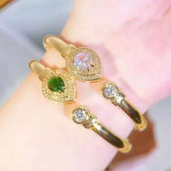 WWJ высококачественный изумрудный кубический циркониевый браслет с золотым отверстием, регулируемый большой браслет для женщин, свадебные украшения, аксессуары изумрудный