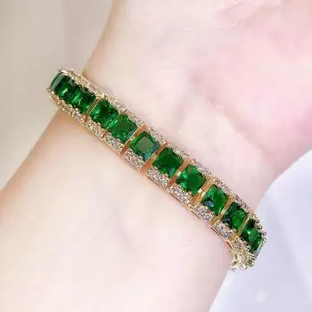 WWJ высококачественный уникальный золотой серебристый теннисный браслет с зеленым фианитом, женский аристократический ретро-классический универсальный ювелирный аксессуар серебряный