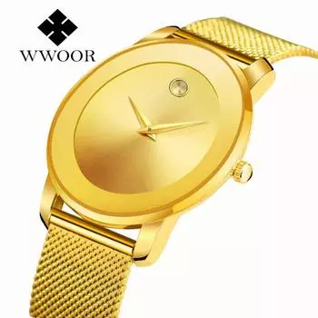 WWOOR легкие роскошные женские модели модные часы водостойкий сетчатый ремень кварцевые нишевые часы для девочек