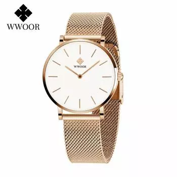 WWOOR Сетчатый ремешок Простые легкие женские часы Модные модные кварцевые водонепроницаемые женские часы