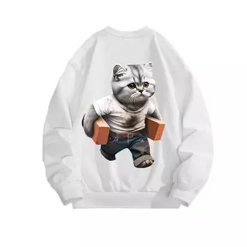 WY Brick Board Fashionable Printed Top, Autumn and Winter Casual Sportswear, Cotton Sweatshirt M белый