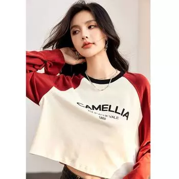 выбранный контрастный цветовой дизайн бархатная вышитая надпись Mies футболка женская 2024 весна и осень с длинными рукавами верхняя одежда свободная внутренняя рубашка S