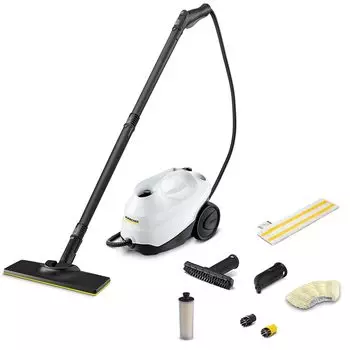 выпуск в пароочистителе Karcher SC3 EasyFix W Модель с непрерывной подачей воды Проточный нагреватель, который нагревается быстро, примерно за 40 секунд Подъемники