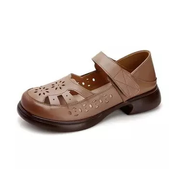 вырез из натуральной кожи сандалии женские летние туфли с ремешками женские низкие каблуки широкие ортопедические сандалии для мам удобные красивые сандалии для женщин CN 35 чёрный