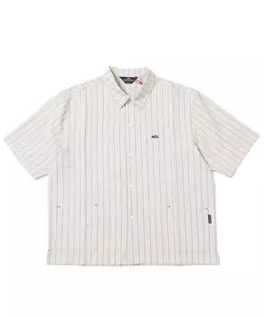вышитая полосатая рубашка для натурального [Клифф Майер] Мужская с коротким рукавом, с одной точкой, большая,