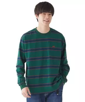 вышивка для зеленого [Клифф Майер] Футболка мужская с длинным рукавом с многобордерной отделкой в одну точку, средняя, зелёный