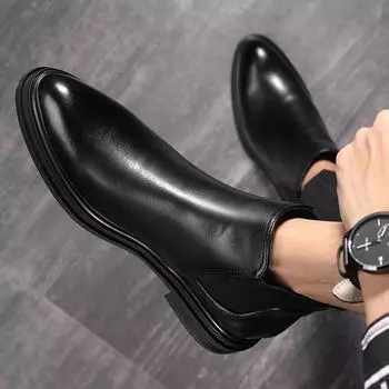 высококачественные ботинки Chelsea из натуральной кожи в британском стиле в стиле ретро из коровьей кожи, модные удобные ботильоны, мужские деловые туфли 38 чёрный