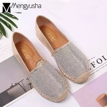 высококачественные осенние туфли-рыбаки со стразами, женские весенне-летние мокасины, повседневные туфли без застежек, женские балетки, соломенная вязаная обувь 5 чёрный