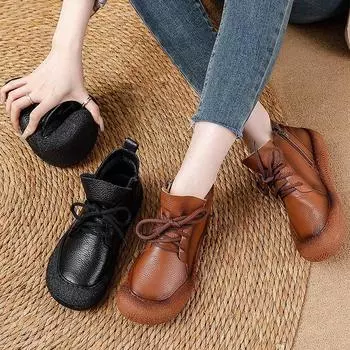 высококачественные женские ботинки из натуральной кожи женские водонепроницаемые ботинки модные женские ботинки на шнуровке на платформе коричневые ботинки 225