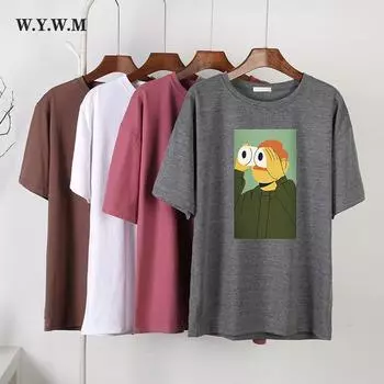 WYWM Kawaii Графическая футболка женская летняя оверсайз повседневная хлопковая футболка с короткими рукавами модные забавные топы с мультяшным принтом женские