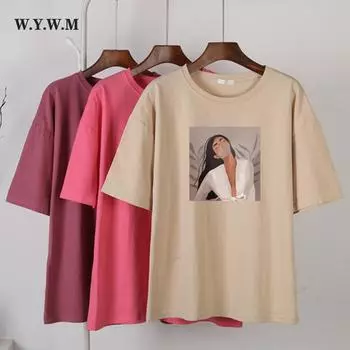 WYWM летние футболки с эстетическим принтом в стиле Харадзюку, женские хлопковые футболки большого размера с рисунком, женские мягкие женские топы с короткими рукавами