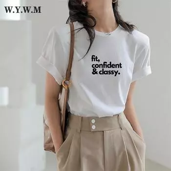 WYWM летние хлопковые винтажные футболки с рисунком, женские повседневные футболки с принтом, мягкие футболки с круглым вырезом, женские свободные модные женские топы с короткими рукавами