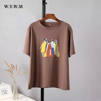 WYWM летняя женская футболка с эстетическим принтом в стиле Харадзюку, свободные футболки с рисунком, хлопковые повседневные женские топы с короткими рукавами
