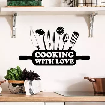 WZ9011 ГОТОВИМ С ЛЮБОВЬЮ Посуда Ложка Кухня Столовая Фон Ландшафтный дизайн Декоративные настенные наклейки 33*59cm/WZ9011