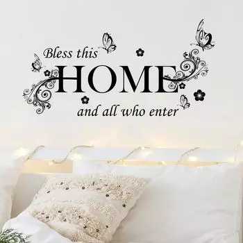 WZ9016 English Slogan HOME Butterfly Bedroom Living Room Porch Home Beautification Wall Sticker Self-adhesive 30*59cm/WZ9016