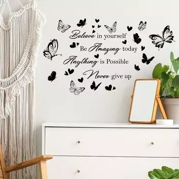 WZ9022 Английский Слоган Бабочка Любовь Спальня Гостиная Кабинет Домашнее Украшение Украшения Наклейка На Стену 40*59cm/WZ9022