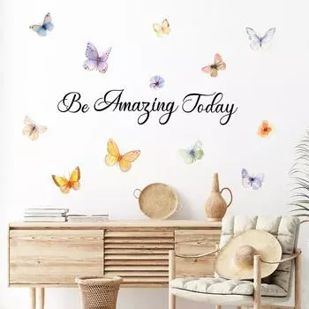 WZ9043 Английский Слоган Красочные Бабочки Спальня Гостиная Домашнее Украшение Стены Наклейка На Стену 30*59cm/WZ9043
