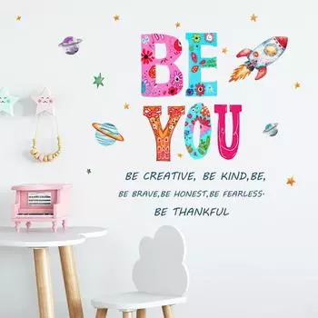 WZ9050 Нарисованный граффити на английском языке Слоган Ракета Звезда Спальня Гостиная Кабинет Украшение Декоративные Наклейки На Стены 40*59cm/WZ9050