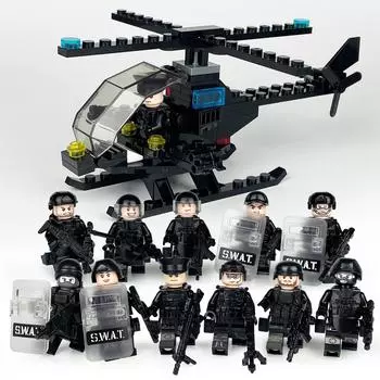 X005 X007 Военный вертолет SWAT Building Block Minifigures Собранный игрушечный набор Bag