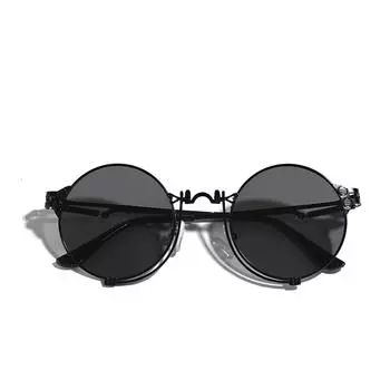 X0915 Очки Металлические Панк Положительные Круглые Солнцезащитные Очки Женские Трендовые Уличные Солнцезащитные Очки Мужские коричневый