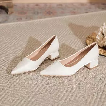 X202 Профессиональные рабочие туфли на толстом каблуке с острым носком — универсальный стиль 2024 года 42