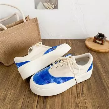 X233 niche design mandarin duck shoes women s shoes 2025 new board shoes retro Hong Kong style niche original design round head 35 синий