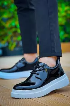 X3 Мужская повседневная обувь Черная мужская обувь из лакированной кожи Повседневная мужская обувь на шнуровке Высокая подошва Легкая и удобная