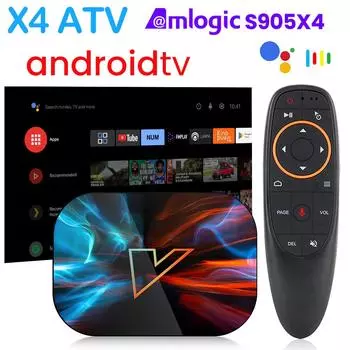 X4 ATV androidtv 11.0 Smart TV Box Amlogic S905X4 Поддержка Google Voice Input 4K 60fps AV1 Lan Dual Wifi DDR3 4 ГБ eMMC 32 ГБ/64 ГБ/128 ГБ 4G32G чёрный