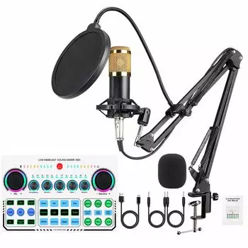 X50 Караоке Микрофонный комплект Домашний DJ Микшерный комплект Аудиоинтерфейс Звуковая карта для живых выступлений PS4 PS5 Конденсаторная стойка для голоса Подставка для планшета Подходит для живых выступлений