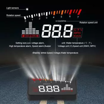 X5 OBD2 HUD Car Head Up Display 12V 3 Inch GPS Speedometer Digital On Board Computer Windshield Projector Automobile Accessories