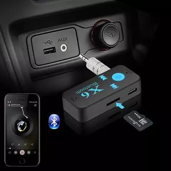 X6 A2DP EDR Handfree Car Kit Bluetooth 4.1 Receiver 3.5mm AUX Car Stereo Audio Music with Microphone Wireless Adapter TF чёрный