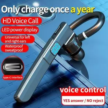 X6 Business Bluetooth 5.3 Беспроводная гарнитура с подвесным ухом Сверхдолгий срок службы ENC Дисплей мощности вызова Hi-Fi наушники с шумоподавлением и водонепроницаемым микрофоном